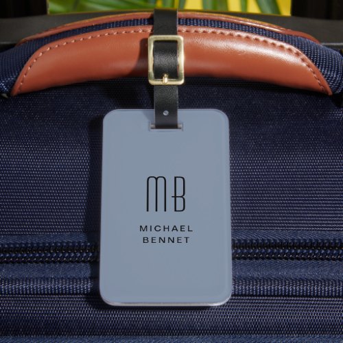Modern Dusty Blue Monogrammed  Luggage Tag