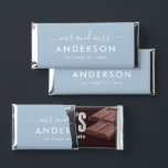 Modern Dusty Blue Mr and Mrs Wedding Hershey Bar Favors<br><div class="desc">A soft and sophisticated wedding favor wrapper showcasing "Mr and Mrs" in graceful calligraphy script with the couple's surname featured as the central monogram element. Muted dusty blue tones lend a serene, airy quality to this contemporary design. Customize the names and date to create a personalized thank you favor for...</div>