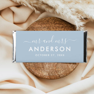Modern Dusty Blue Mr and Mrs Wedding Hershey Bar Favors