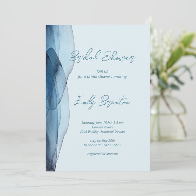  Modern, Dusty blue navy Bridal Shower   Invitation (Standing Front)