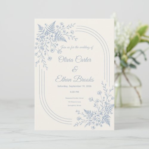 Modern Dusty Blue Neutral Wedding Invitation