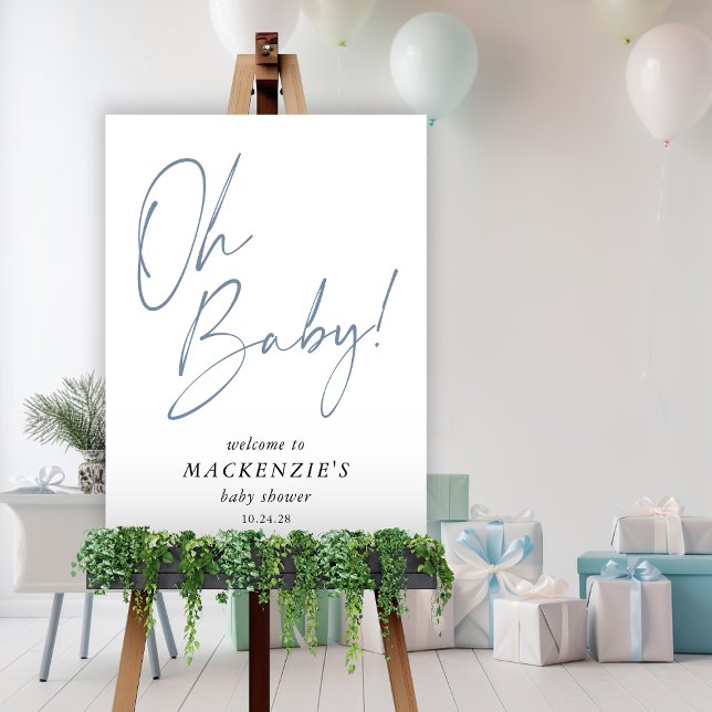 Modern Dusty Blue Oh Baby Baby Shower Welcome Foam Board (Dusty Blue "Oh Baby" Baby Shower Welcome Sign)