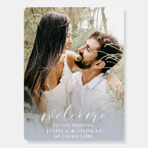 Modern Dusty Blue Ombre & Photo Wedding Foam Board