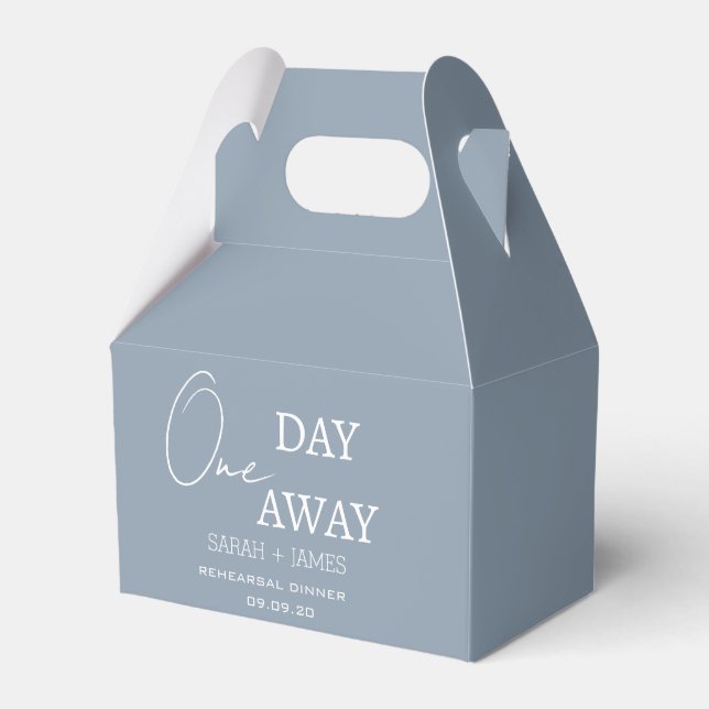 Modern Dusty Blue One Day Away Rehearsal Dinner  Favor Boxes (Front Side)