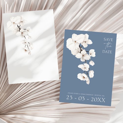 Modern Dusty Blue Orchids Wedding Save The Date