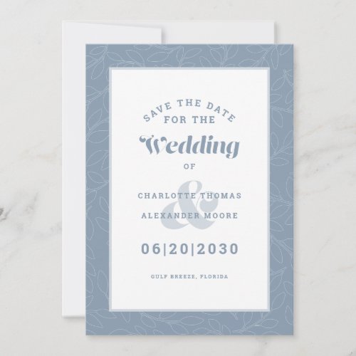 Modern Dusty Blue Pattern Wedding Engagement Save  Save The Date