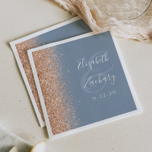 Modern Dusty Blue Peach Glitter Wedding Napkins