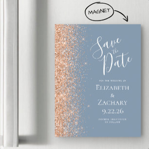 Modern Dusty Blue Peach Save Date Magnetic Card