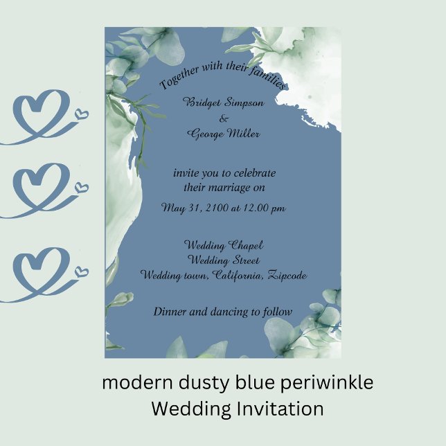 modern dusty blue periwinkle Wedding Invitation (modern dusty blue periwinkle Wedding Invitation by wedding Hobinishop)
