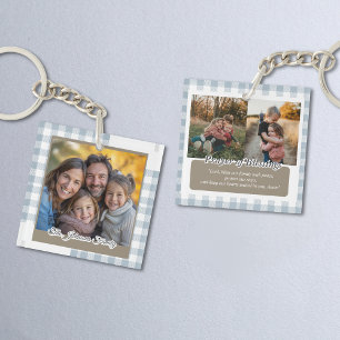 Modern Dusty Blue Personalized Family Photo Keychain