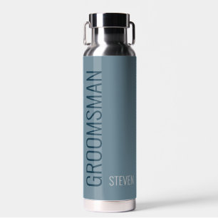 Modern Dusty Blue Personalized Groomsman Water Bottle