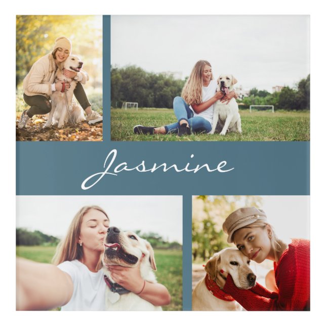 Modern Dusty Blue Photo Collage Acrylic Print (Front)