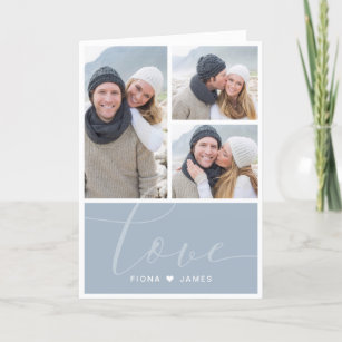 Modern Dusty Blue Photo Collage Love Personalized Holiday Card