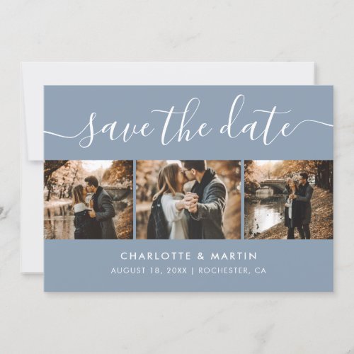 Modern Dusty Blue Photo Collage Save The Date