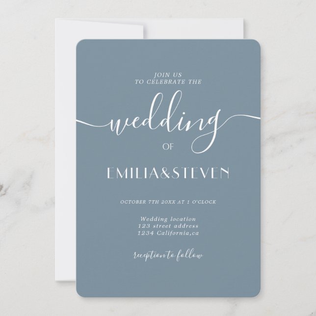 Modern dusty blue photo initials wedding invitation (Front)