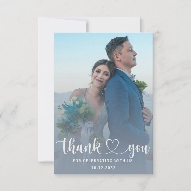 Modern Dusty Blue & Photo Thank you Wedding Card (Front)