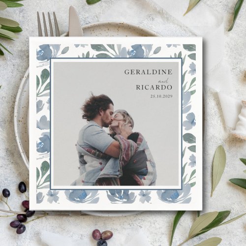 Modern Dusty Blue  Photo Wedding Napkins