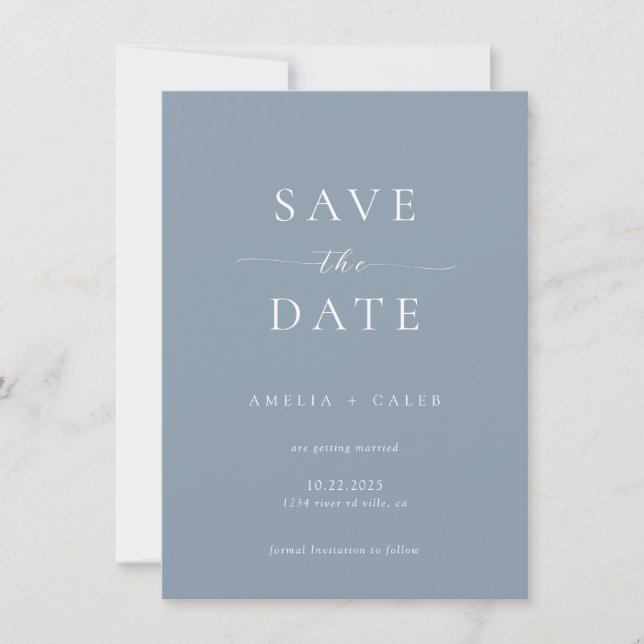 Modern Dusty Blue Photo Wedding Save the Date (Front)