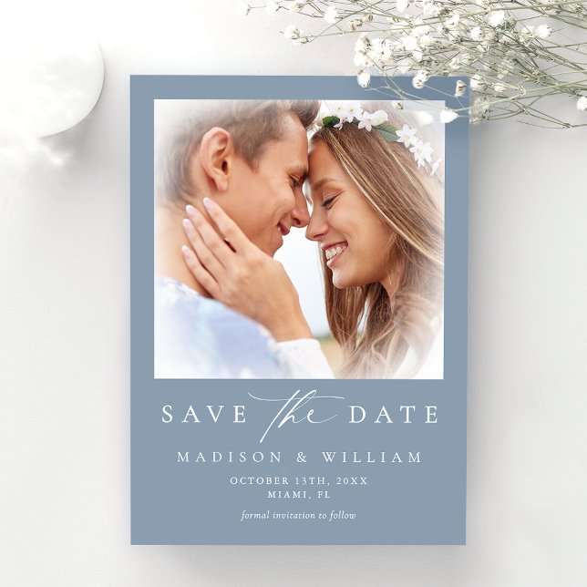 Modern Dusty Blue Photo Wedding Save The Date (Creator Uploaded)