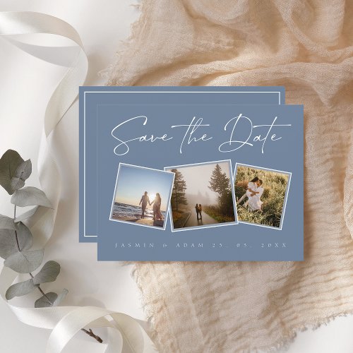 Modern Dusty Blue Photo Wedding Save the Date Announcement Postcard