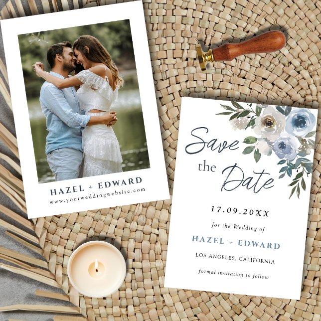 Modern Dusty Blue Photo Wedding Save The Date Card (Modern Dusty Blue Photo Wedding Save The Date Card)