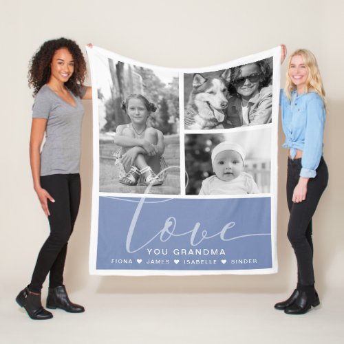 Modern Dusty Blue Photos Love Personalized Fleece Blanket