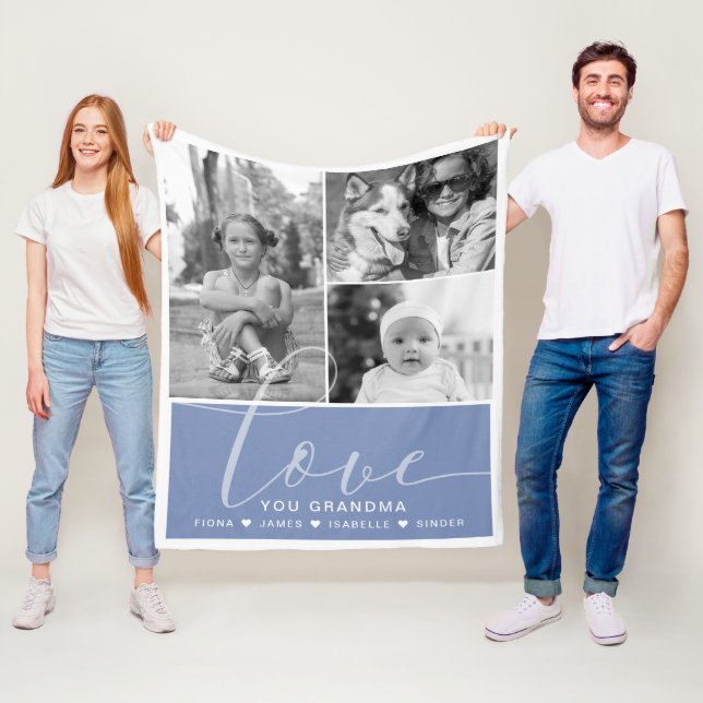 Modern Dusty Blue Photos Love Personalized Fleece Blanket (In Situ)