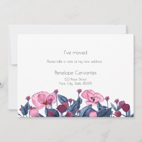 Modern Dusty Blue Pink Wildflowers Ive Moved Announcement