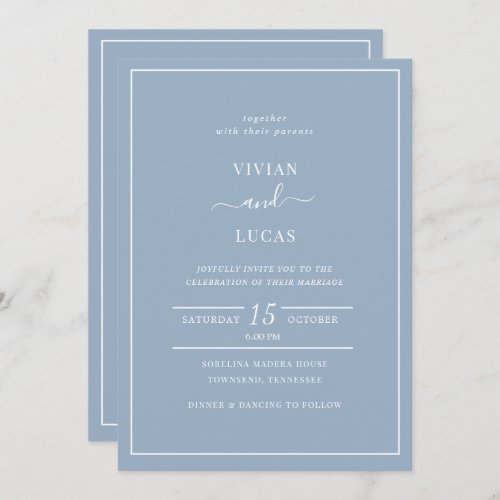 Modern Dusty Blue QR Code Minimal Wedding Invitation