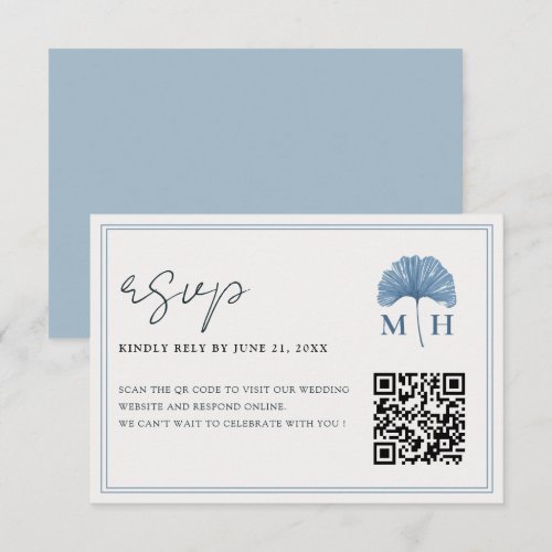 Modern Dusty Blue QR Code Wedding RSVP Card
