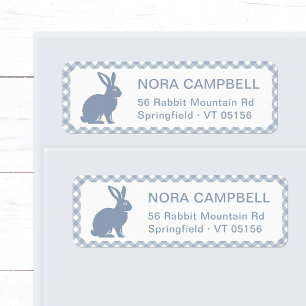 Modern Dusty Blue Rabbit Gingham Return Address Label