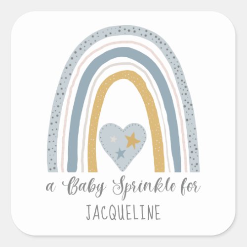 Modern Dusty Blue Rainbow Baby Boy Sprinkle Shower Square Sticker