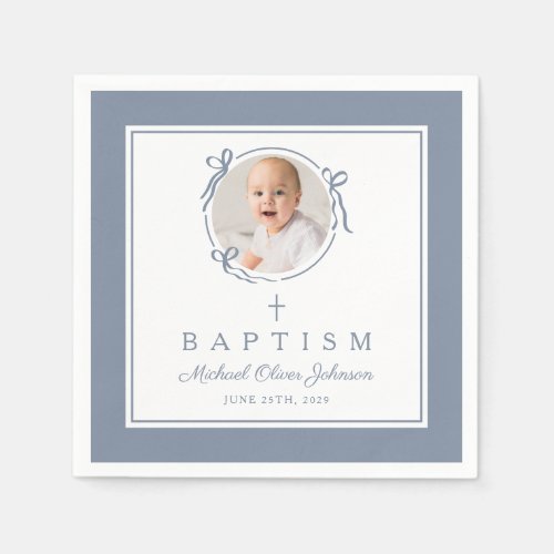 Modern Dusty Blue Religius Cross Boy Baptism