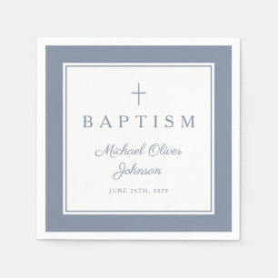 Modern Dusty Blue Religius Cross Boy Baptism Napkins