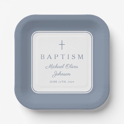 Modern Dusty Blue Religius Cross Boy Baptism