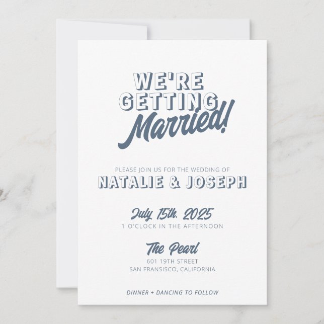 Modern Dusty Blue Retro Bold Funky Wedding Invitation (Front)