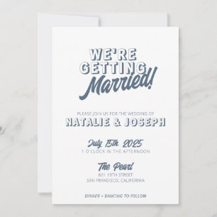 Modern Dusty Blue Retro Bold Funky Wedding Invitation