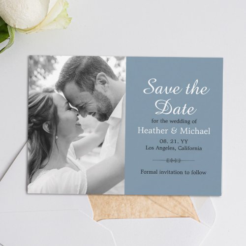 Modern Dusty Blue Save the Date QR Code Wedding Invitation