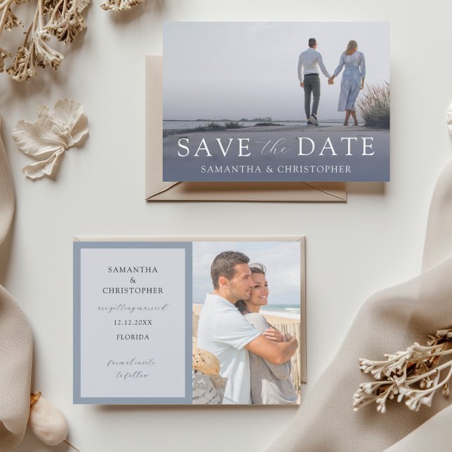 Modern Dusty Blue Save the Date Wedding Holiday Card (Creator Uploaded)