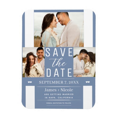 Modern Dusty Blue Save the Date Wedding Photo Magn Magnet