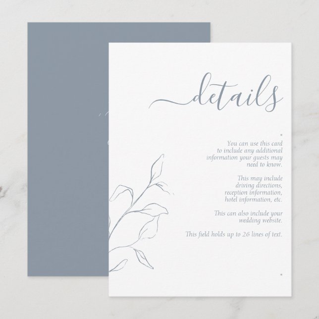 Modern Dusty Blue Script Wedding Details Enclosure Card (Front/Back)