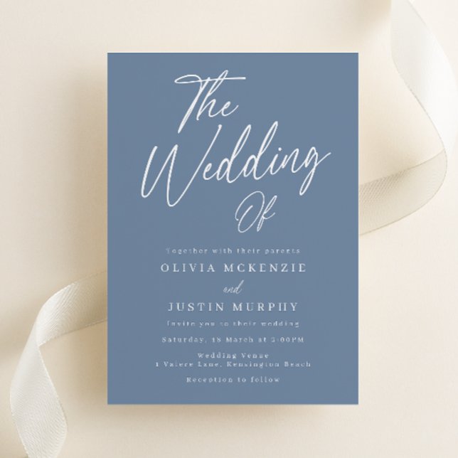 Modern Dusty Blue Script Wedding Invitation (Creator Uploaded)