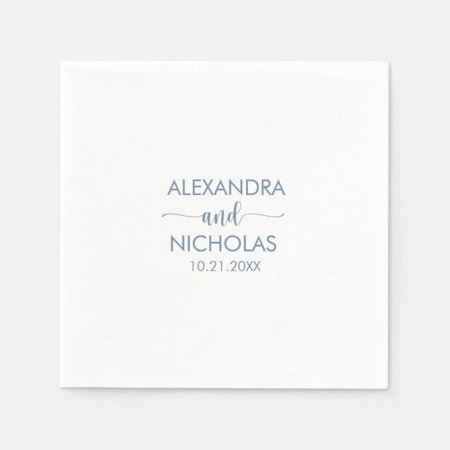 Modern Dusty Blue Script Wedding Napkins (Front)