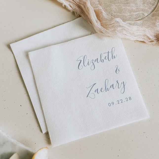 Modern Dusty Blue Script Wedding Napkins (Creator Uploaded)