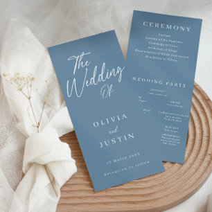 Modern Dusty Blue Script Wedding Program