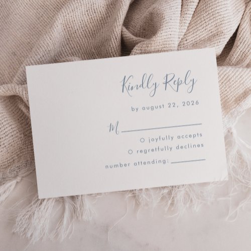 Modern Dusty Blue Script Wedding RSVP Card