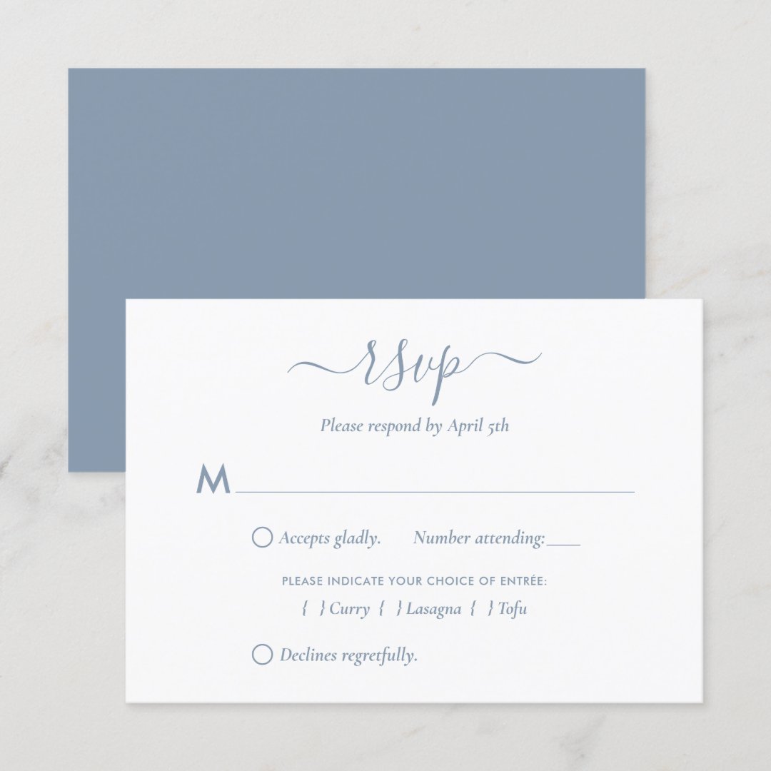 Modern Dusty Blue Script Wedding RSVP Cards | Zazzle
