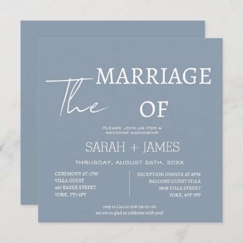 Modern Dusty Blue Script White Font Wedding Square Invitation