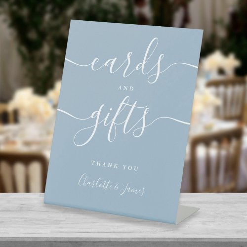 Modern Dusty Blue Signature Script Cards And Gifts Pedestal Sign