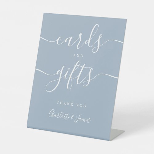 Modern Dusty Blue Signature Script Cards And Gifts Pedestal Sign - This elegant dusty blue script minimalist cards and gifts sign is perfect for all celebrations. Designed by Thisisnotme©